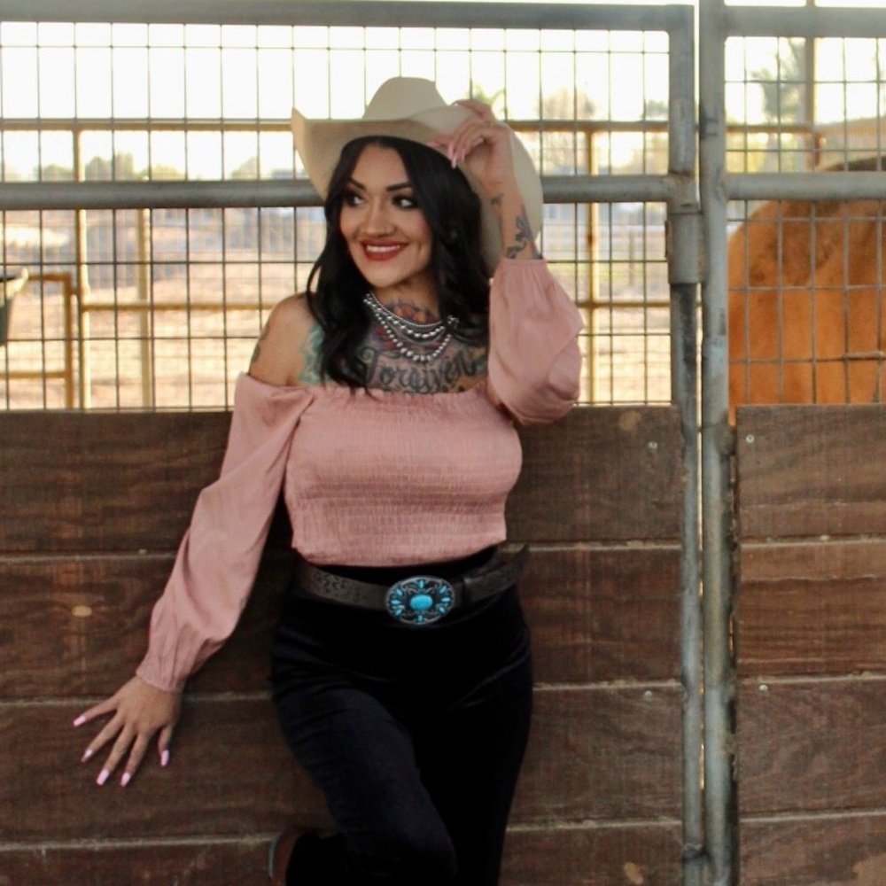Dusty red puff sleeved top